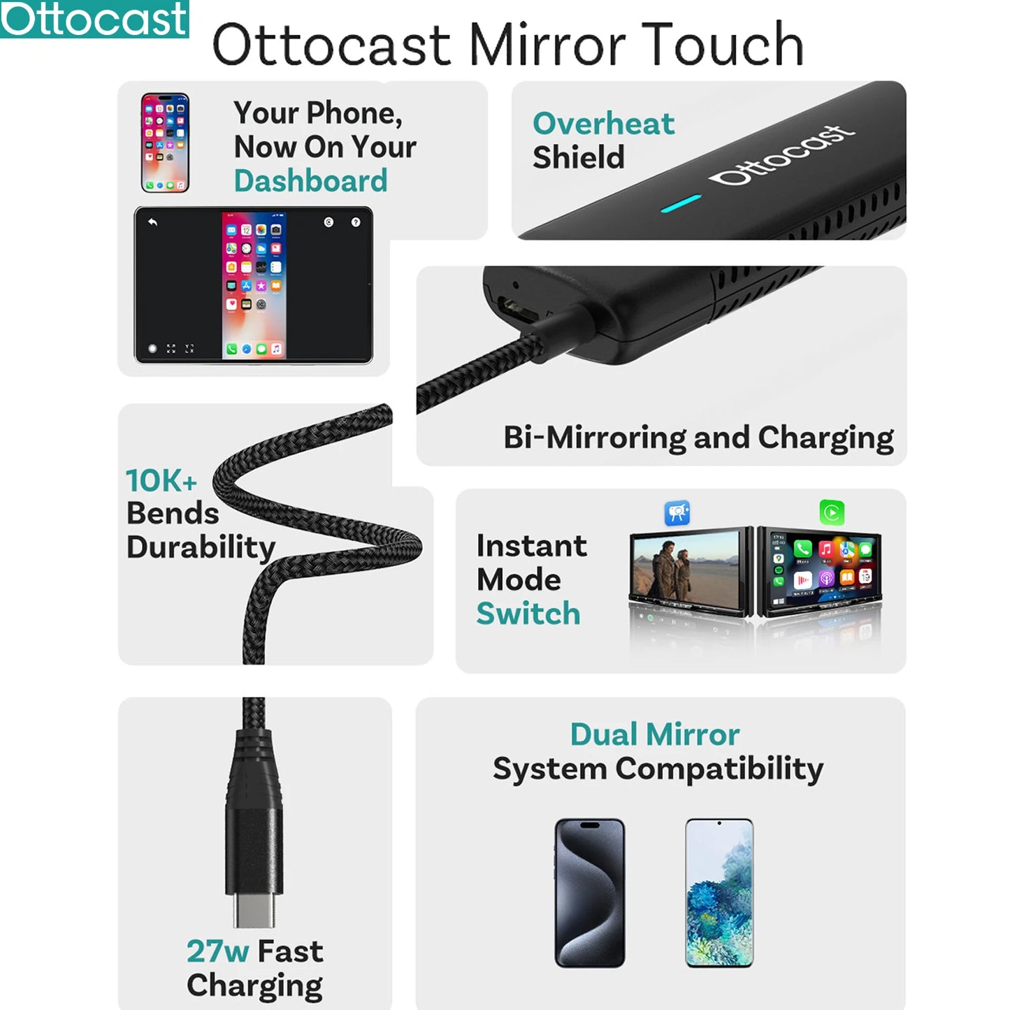 MirrorTouch Pro – Draadloze CarPlay & Android Auto met directe schermbediening