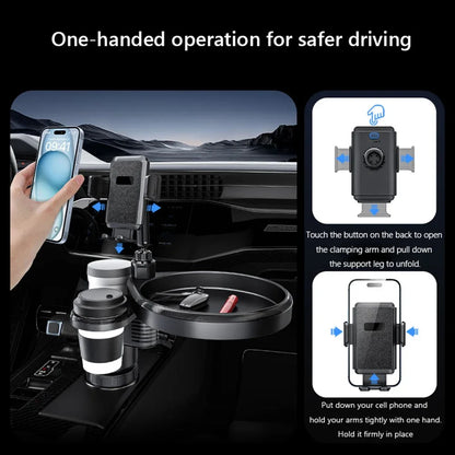 4-in-1 Car Drink Holder 360° Rotation with Phone Holder Car Organizer 2 Cup Holders Road Trip & Car Traveling Essential Gadget